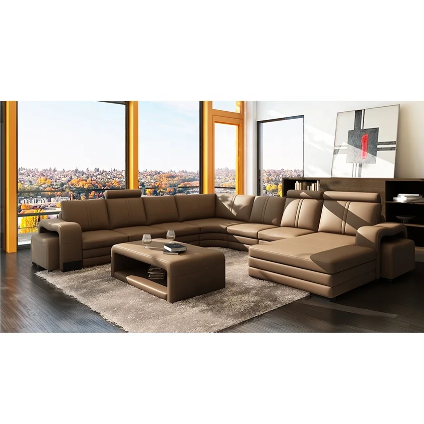 Luxury large modern 7 seater air sofa set furniture sets living room family genuine leather sofas for living room