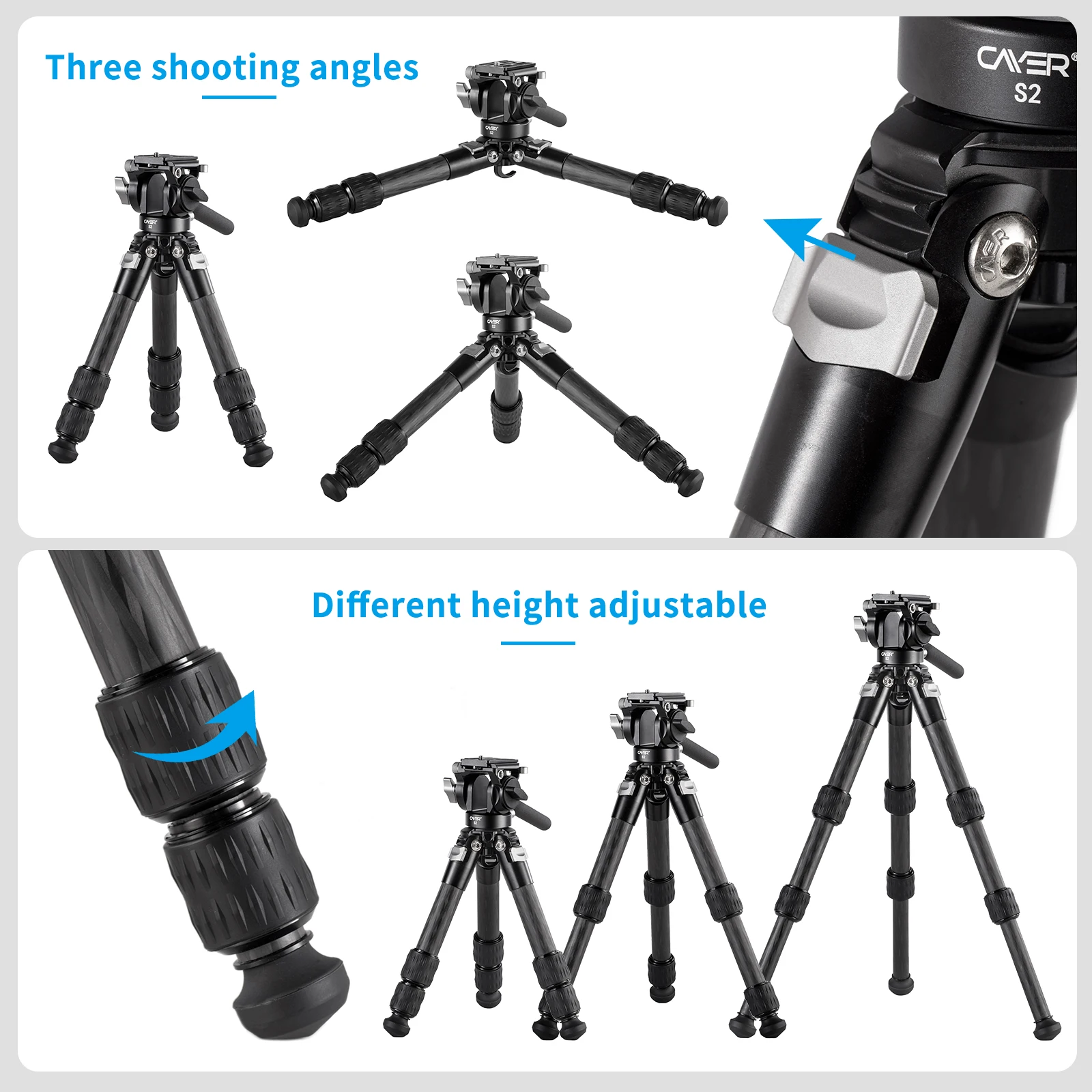 Cayer Carbon Fiber Lightweight Portable Desktop Mini Tripod with Fluid Head Flexible Mobile Cell Phone Video Tripod Holder