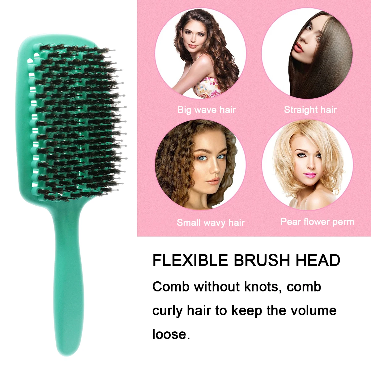 Hot Sales Hairdressing Comb Customized Boar Bristle Hair Brush with Nylon Pins Vent Detangler Hair Brush for Wet Dry Hair