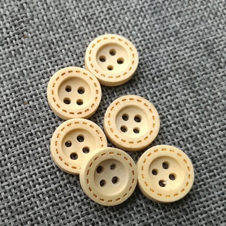Wooden Buttons Natural Color Round 4-Holes Sewing Scrapbooking DIY Clothes Buttons Sewing Accessories