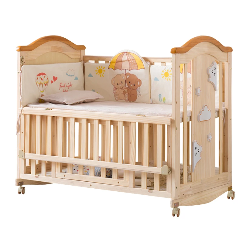 
4 in 1 convertible natural solid wood bebe cot bed crib for baby 