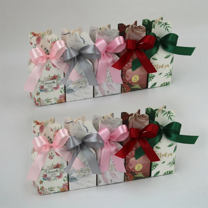 Multi Color European Style Candy Box for Wedding Party Candy Chocolate Food Packing Kraft Paper Gift Box with Ribbon Wholesale