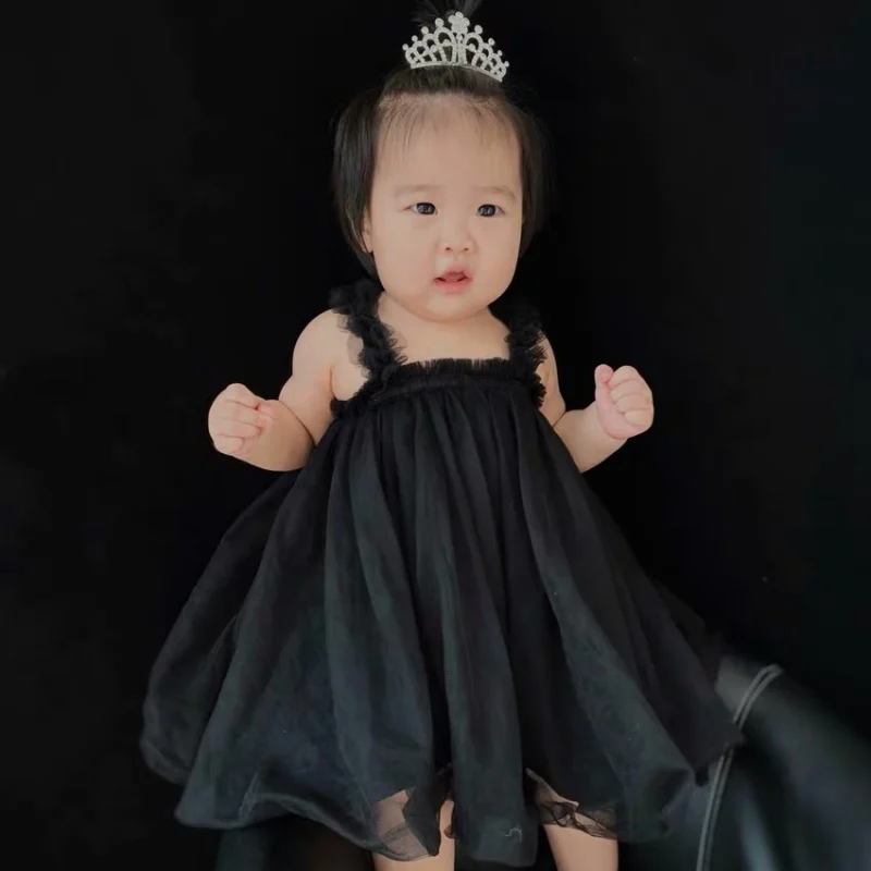 Wholesale baby clothes tulle fabric kids summer baby dresses 12 months