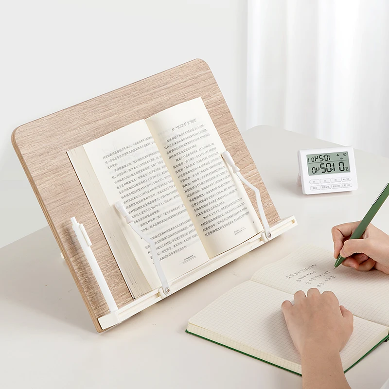 Adjustable wooden Book page Holder Paper Clips Cookbook Reading Desk Portable Sturdy Bamboo Book Stand