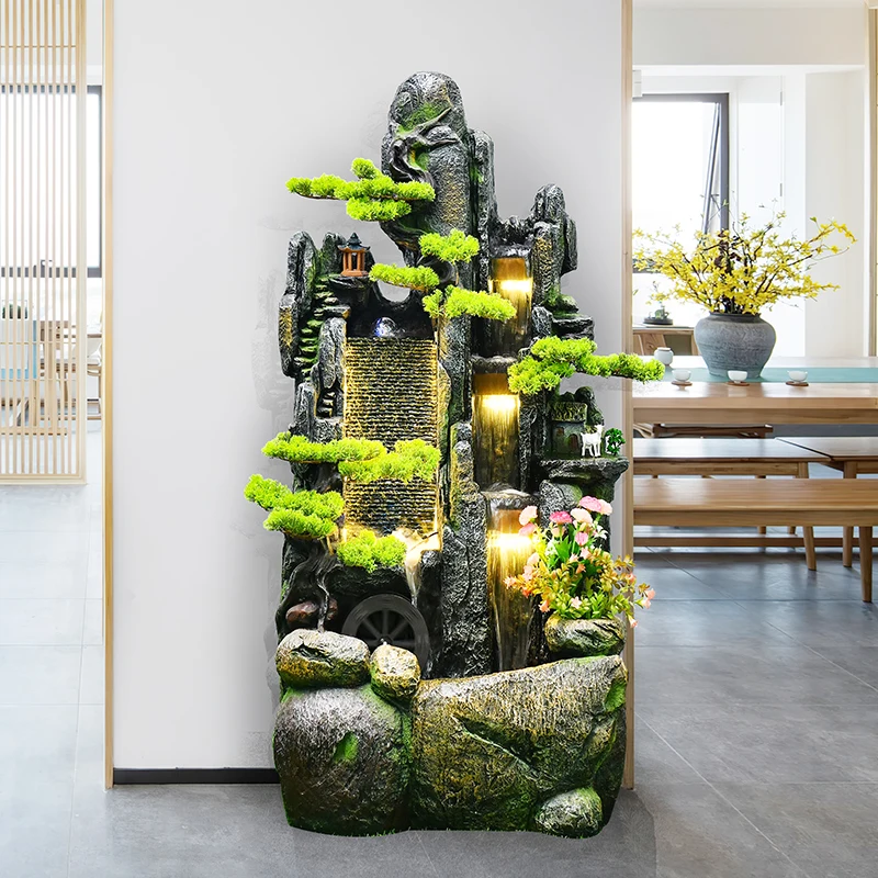 Creative Resin Water Fountain Waterfall with Nebulizer Light New Product morden Garden  Feng Shui Style for Home and Garden