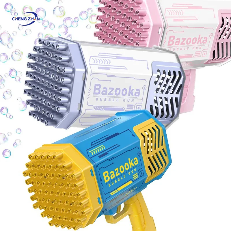 Wholesale Hot Sale Lighted Electric Bazooka Blaster Hole Bubble Machine Guns Upgraded 69 Holes Bubble Gun