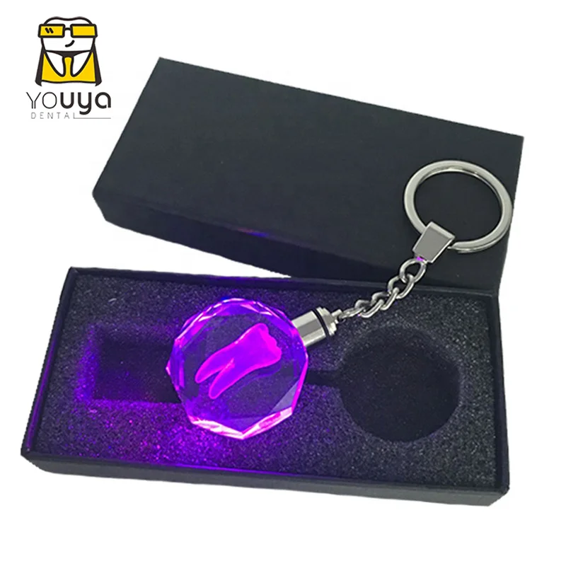 New Designed LED Light Crystal Dental Tooth Shaped Keychain