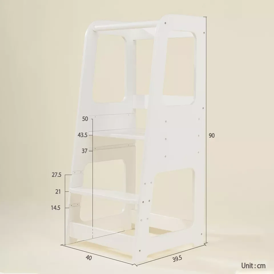 LM KIDS 3 Heights Adjustable Step Up Stool Solid Wood Construction Personalized Kitchen Helper Learning Tower