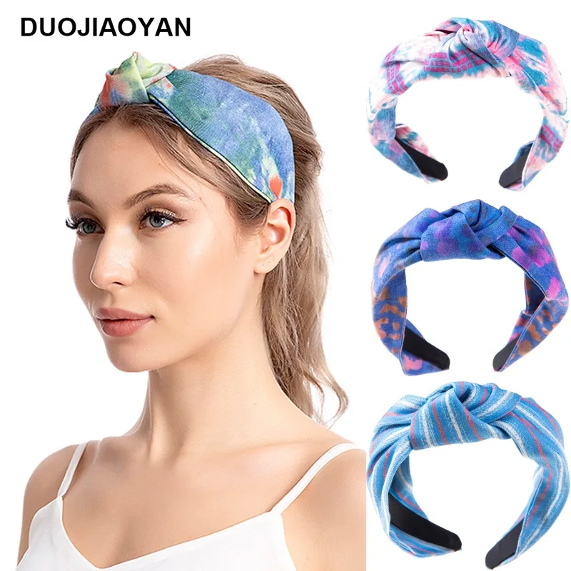 Vintage Hairband Turban Hoops Twist leopard print tie-dye wide version Knotted Headband Hoop Women Accessories