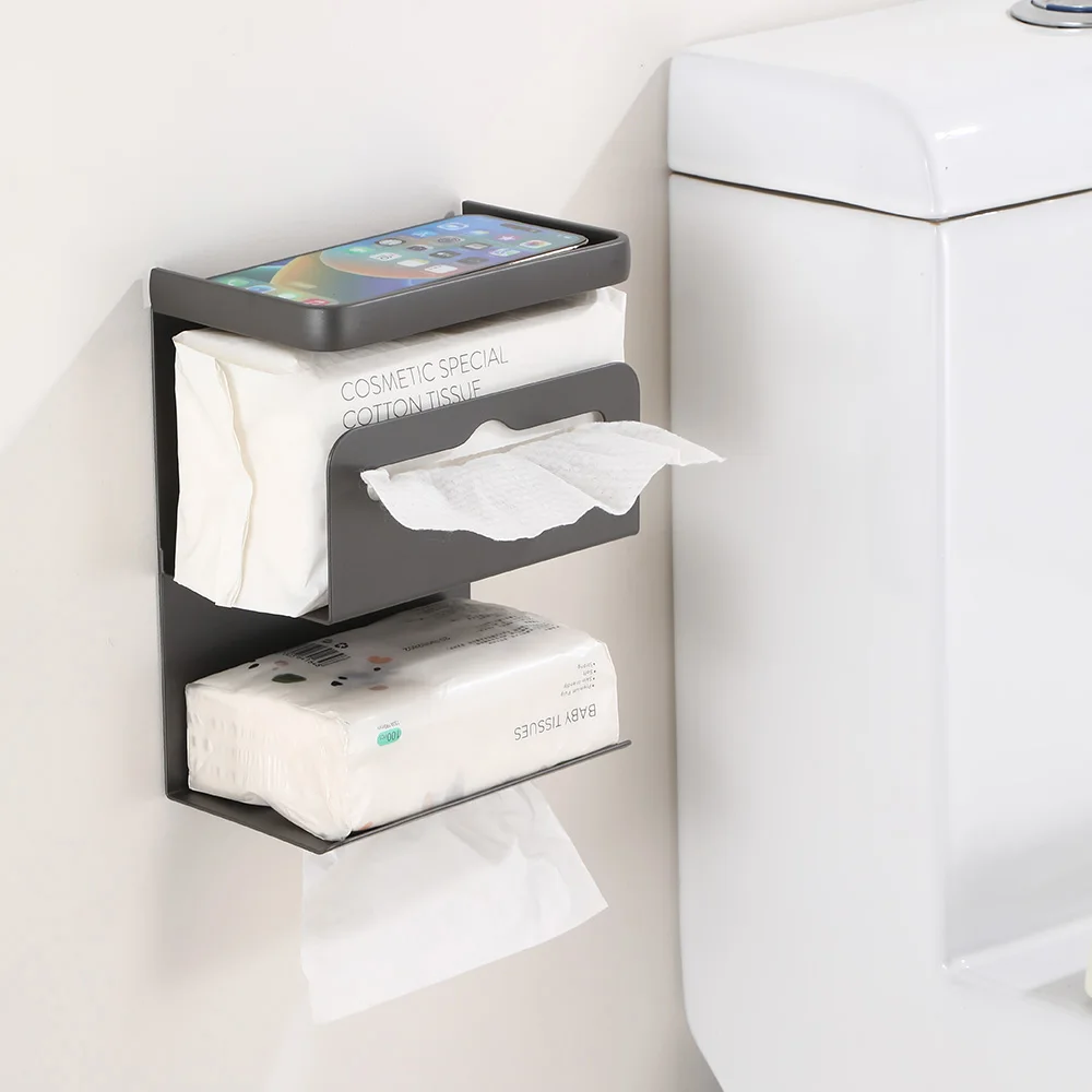 Space Aluminum Self Adhesive toilet paper holder with shelf 3 tiers toilet paper holder toilet tissue holder