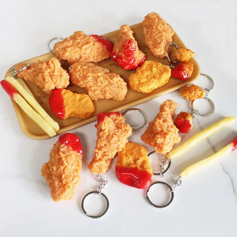 Friend Gift Fashion Creative Food Pendant Fried Chicken Simulation Food Keychain French Fries Chicken Nuggets Key Chain