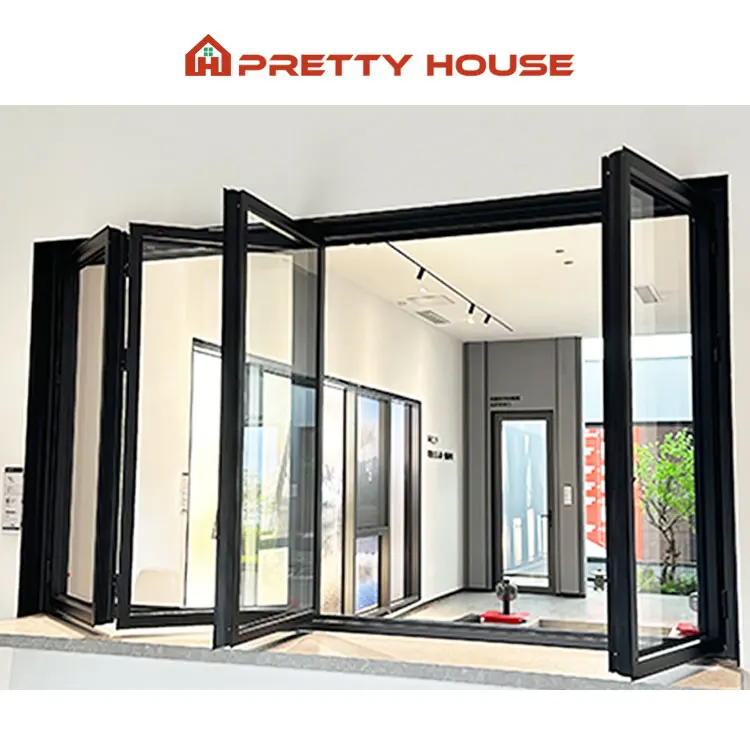 Modern Thermal Break Aluminum Bi Folding Window Soundproof Accordion Sliding Glass Windows