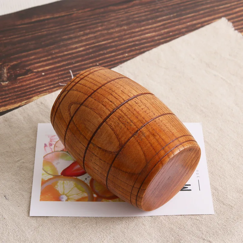 Factory direct can custom logo eco-friendly solid vintage jujube wood grain Big belly wooden coffee drinking tea cup