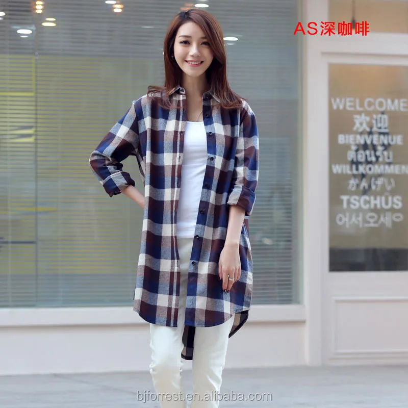 
2021 new 100% cotton flannel shirt women plaid shirts blouse 