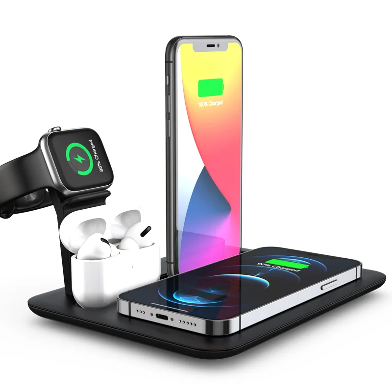  Новый дизайн 18W многофункциональный мобильный фаст Usb 4 в 1 док-станция Qi Беспроводное зарядное устройство и держатель для Iphone 12 Pro