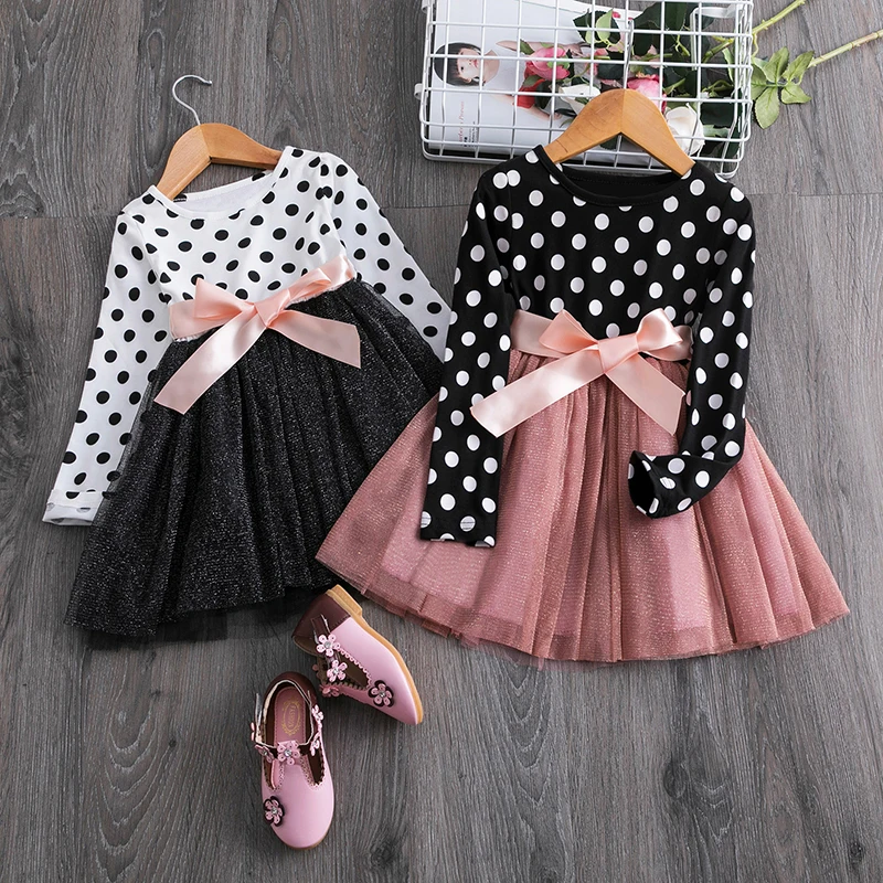 2023 New Elegant Floral Girls Dresses Winter Dresses Children Kids Long Sleeve Clothing Girls Princess Tulle Dress