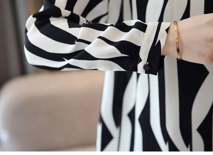 New Fashion Woman Striped Chiffon Blouse Long Sleeve Women Shirts Office Work Wear Ladies Tops Blusas Femme 6517#