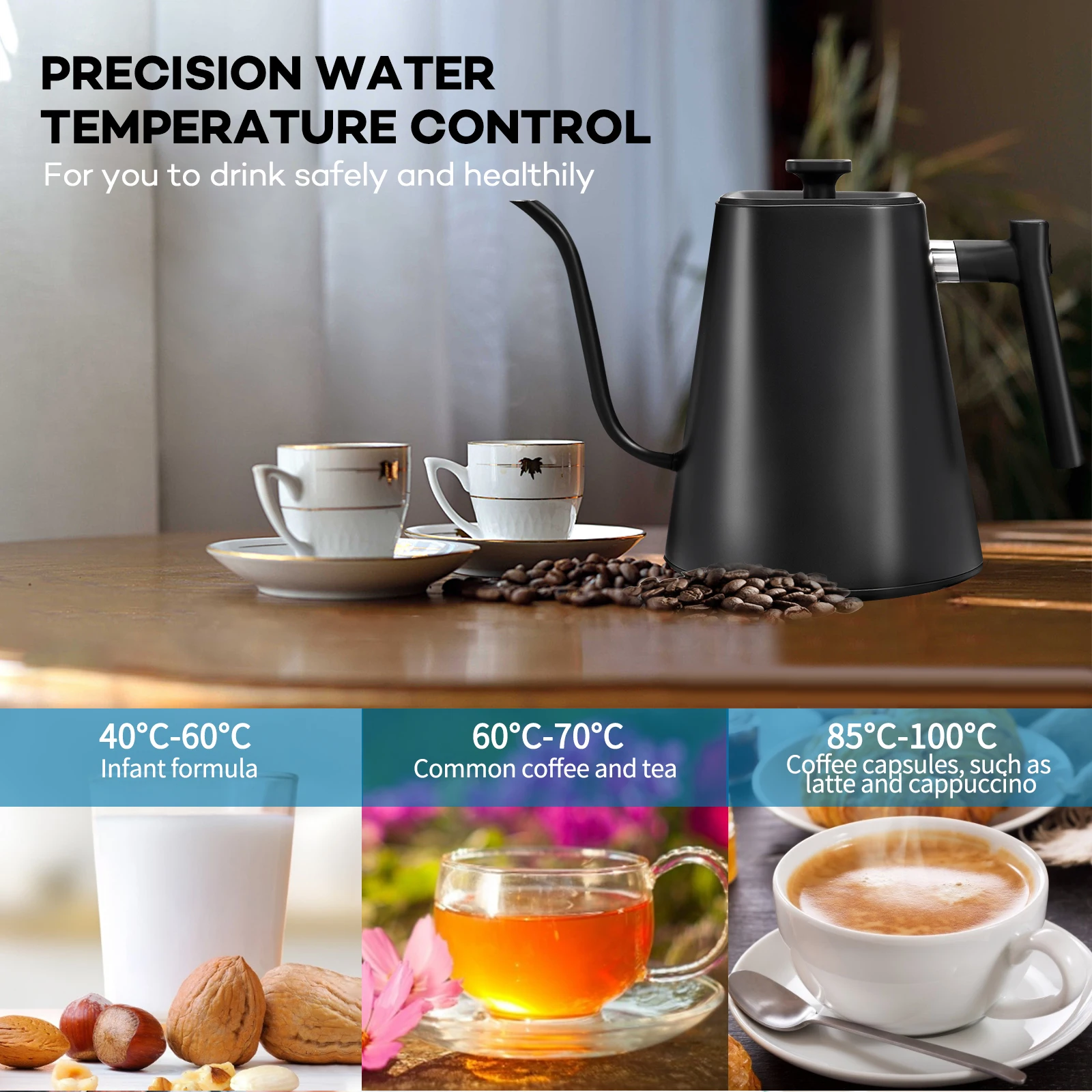 FELLOW 900ML Variable Temperature Control Pour Over Stainless Coffee Kettle Gooseneck Electric Kettles