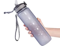 2023 Gradient Plastic Cup 1000ml Tritan Space Cup Bounce Lid Frosted Straw Cup With Time Scale