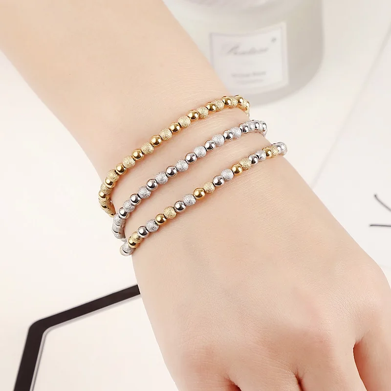4MM Silver Gold Color Stainless Steel Beads Bracelet Fashion Jewelry Handmade Bracelet