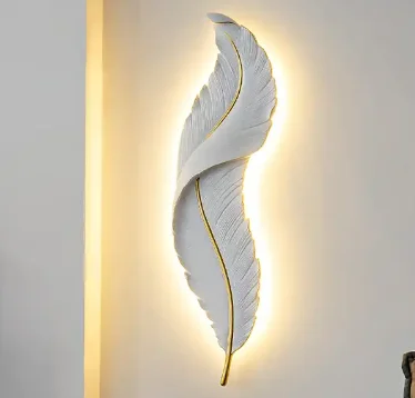Modern Style Decoration Gold Metal Material Living Room Bedroom Corridor Interior Sconce Bracket Led Resin Feather Wall Lamps