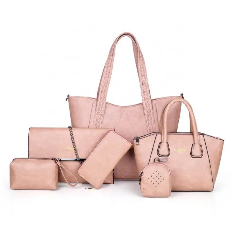 
high quality Trapeze purse bag classic Messenger bag handbag 5 color ladies PU bag 6 pieces set handbag 