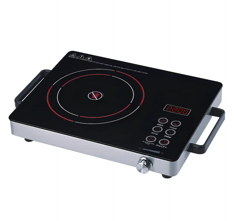 Single 220V polished glass double ring touch control 2200W bbq grill infrared induction cooker