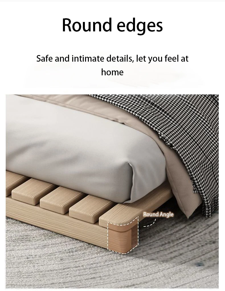 Nordic Modern Minimalist style solid wood bed without bed head tatami Floor Sleeping Bed frame