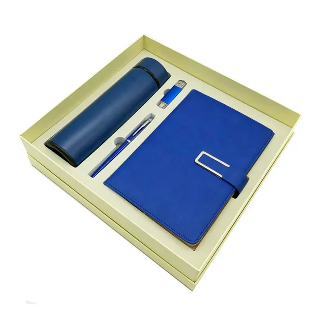 Company anniversary luxury gift set promotional new year event blue usb umbrella pen gift kit set for corporate men and women