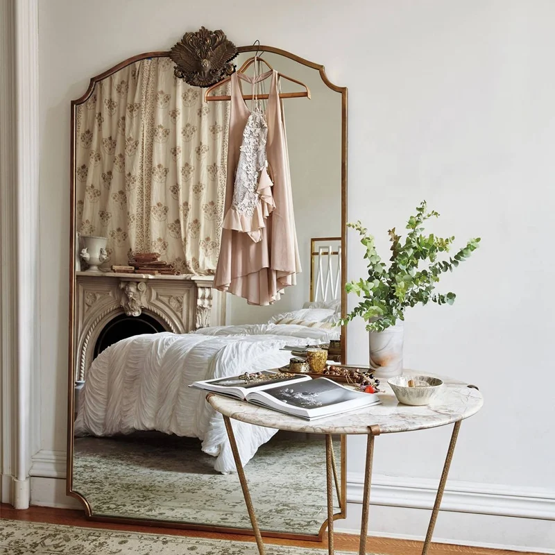 Hot selling new design antique oversize ornate Nordic full body length large size arch shape floor mirrors