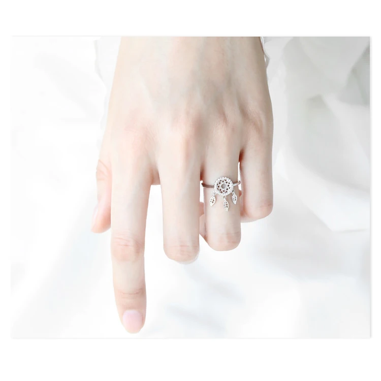Nabest Vintage Personalized Women Jewelry Dream Catcher Charm Rings 925 Sterling Silver Leaf Tassel Rings