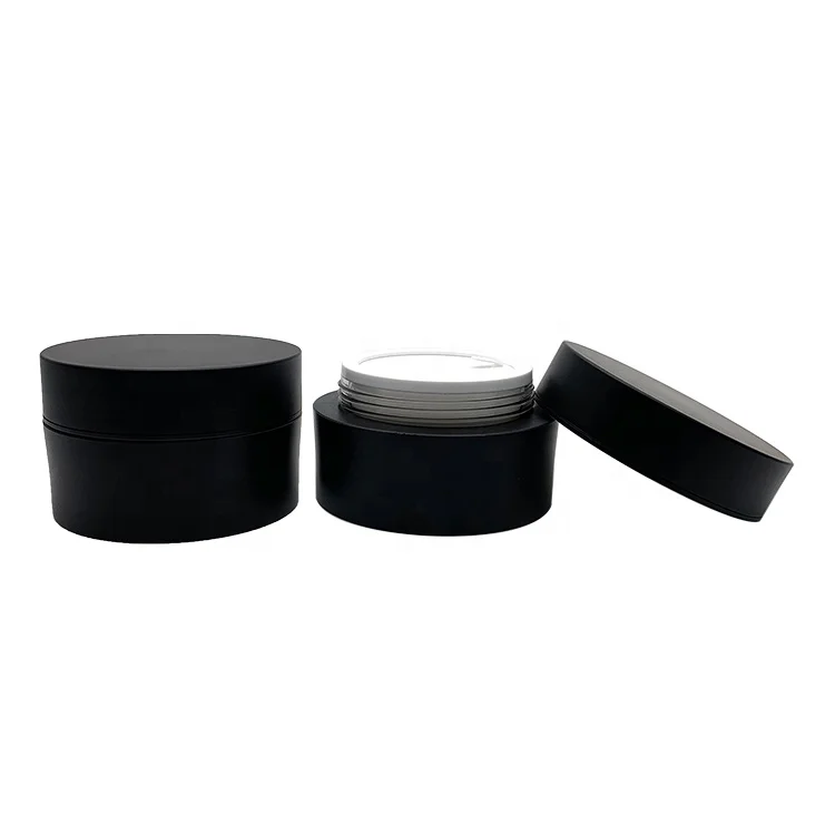 
Frost черный цвет с двойными стенками низкий профиль 2 oz банку бутылках косметические банки в бутылках 2 унций с двойной стенкой из пластика 2 унции косметические банку 