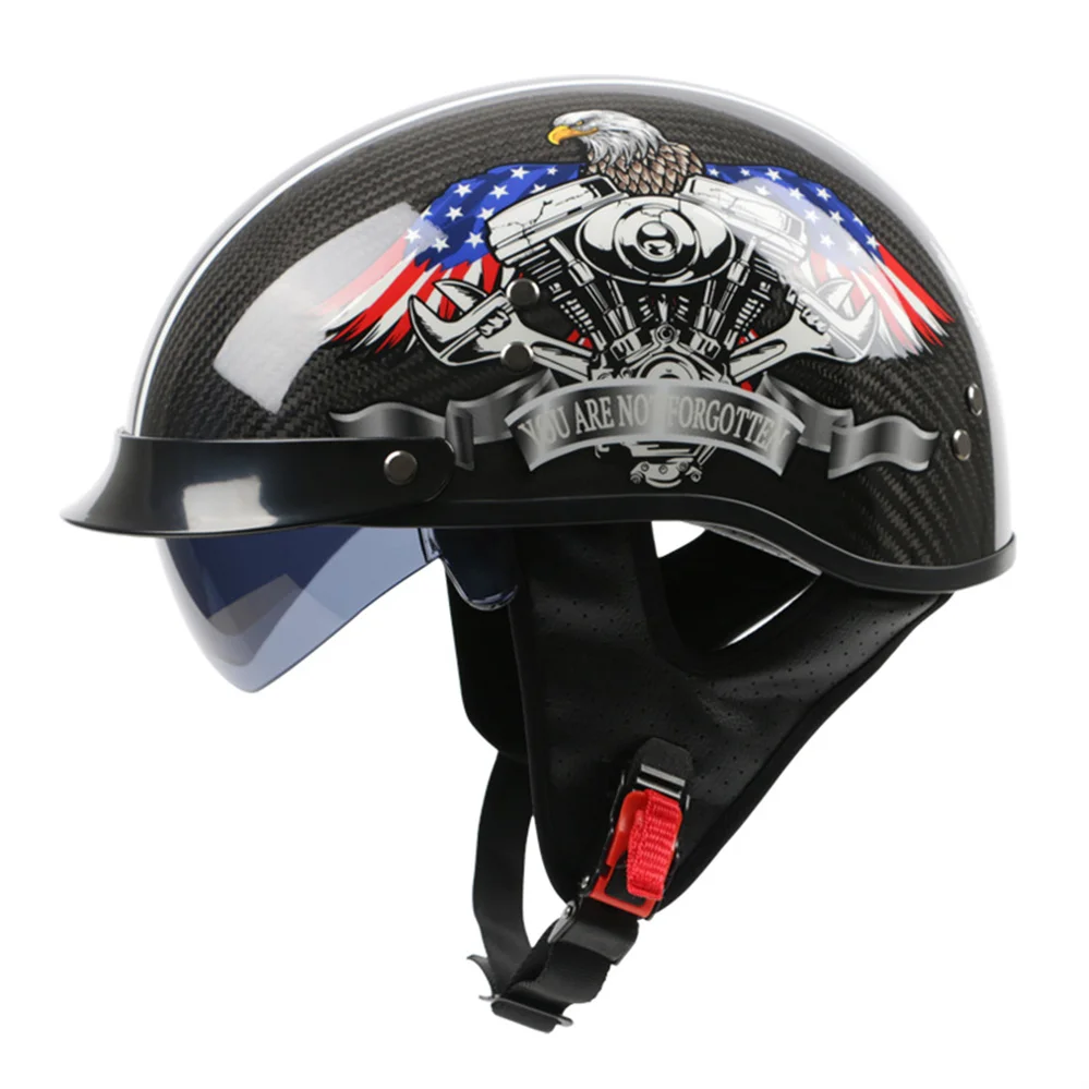 Vintage Carbon Fiber Motorcycle Half Face Helmet Motorbike Capacete Retro Motorbike Scooter Riding Casco Moto M-2XL