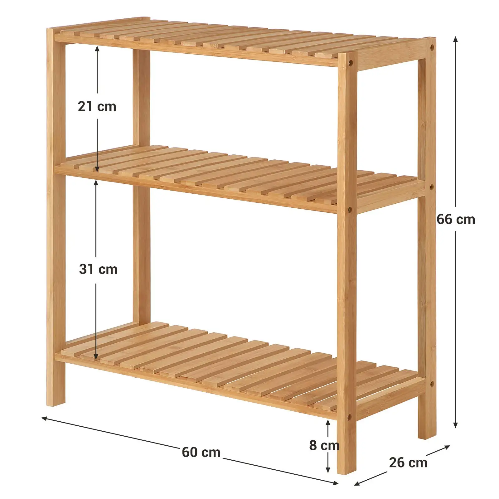Custom Bamboo Furniture Multifunctional Storage Standing Book Shelf Bamboo Shelf With 3 Shelves