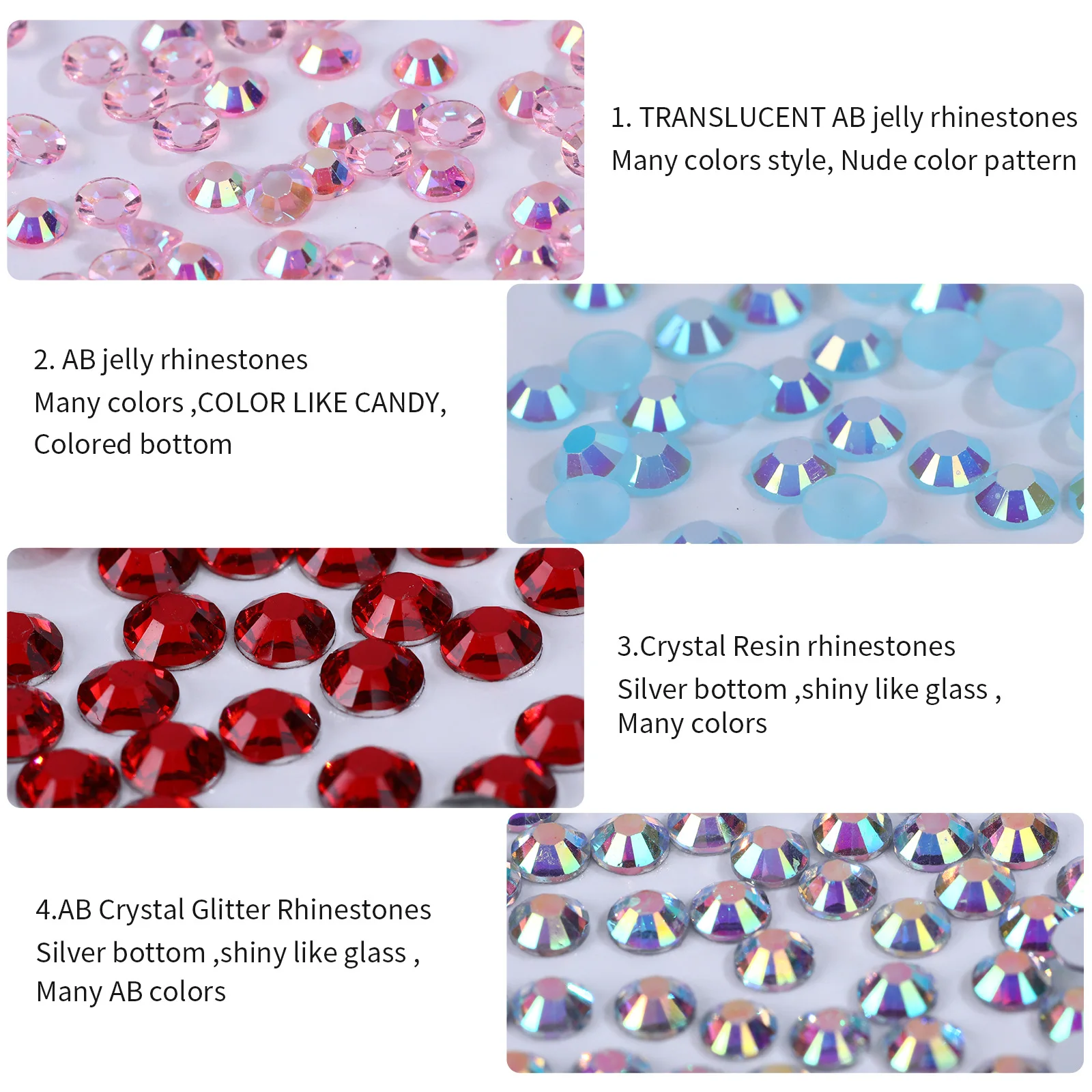 3/4/5mm Colorful Jelly Neon AB Resin Rhinestones 3D Nail Art DIY Craft Decoration Material Resin  Stones Manicure Flatback Bead