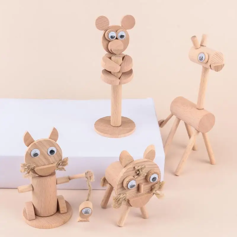 Diy wooden animals wooden chips wooden post handmade toys for children wooden diy toy