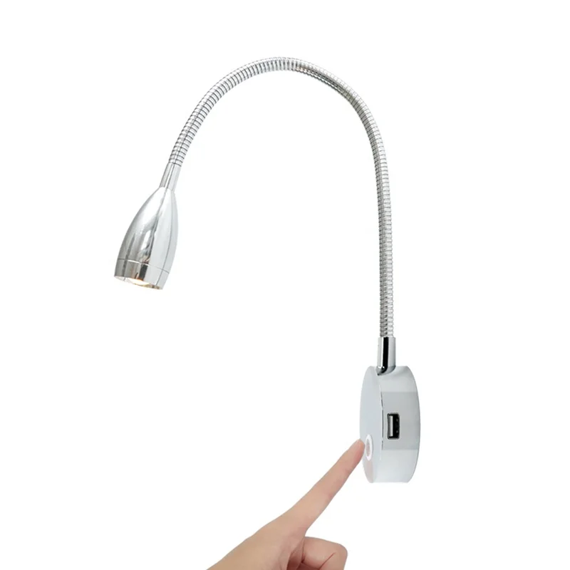 Led Flexible Neck Dimmer Touch wall mounted Lamp With USB charger Caravan Reading Light For Home RV Boat