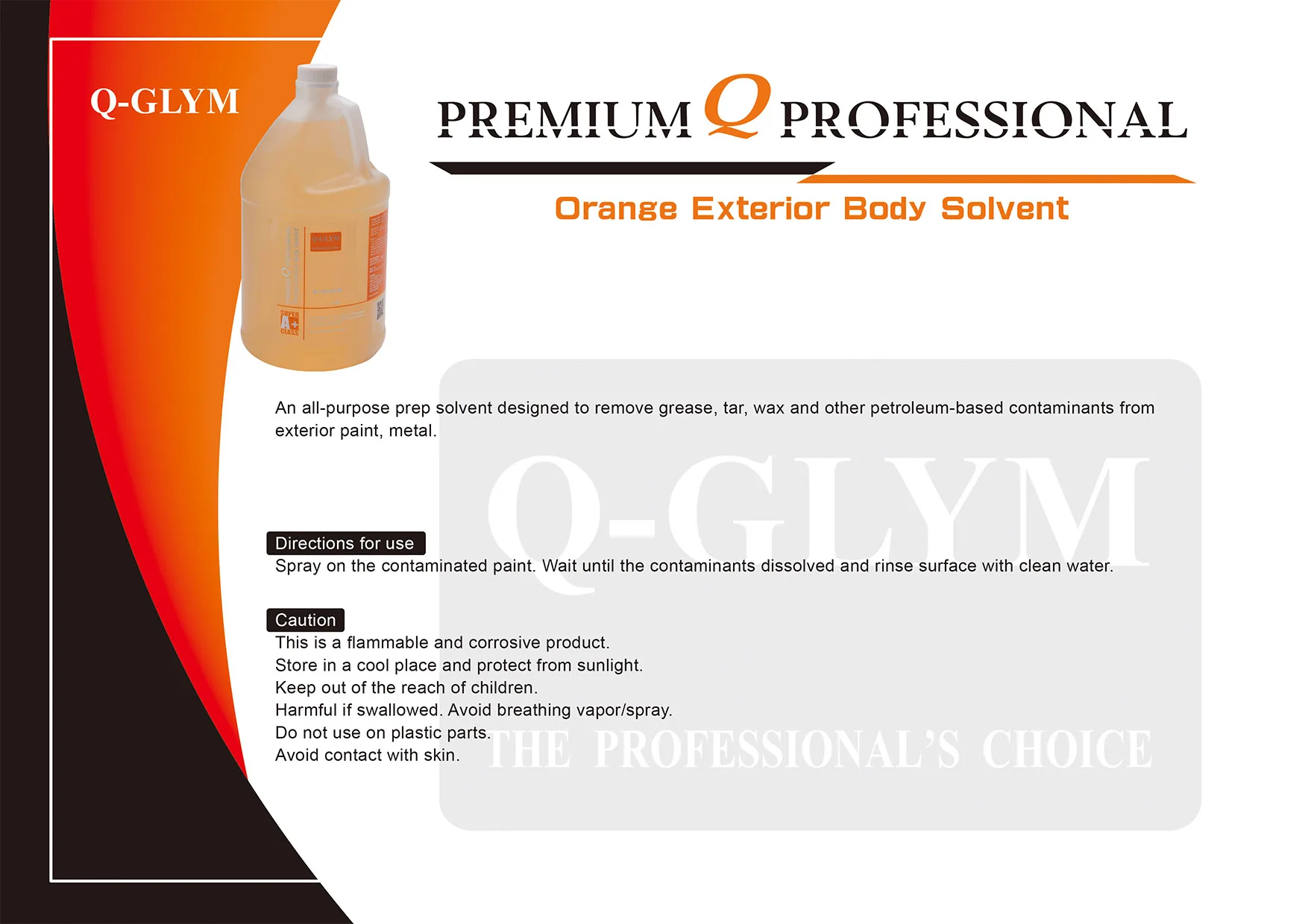 Q-GLYM Hot Sale Orange 1GL Solvent Marketable Asphalt Cleaner for Home Car Exterior & Interior Surface Preparation