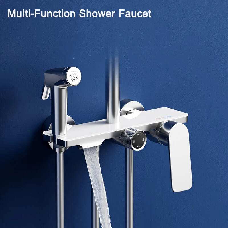 Modern Design Brass Multifunction Rainfall  Shower System Dual Shower Head Hot And Cold Mixer Shower Faucet Set