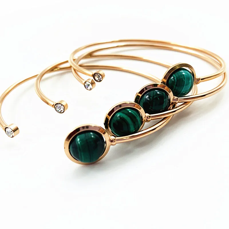 Minimalist Jewelry Dainty Colorful Gemstone Gold Stainless Steel Cuff Bracelet Charms Diamond Stone Bracelets