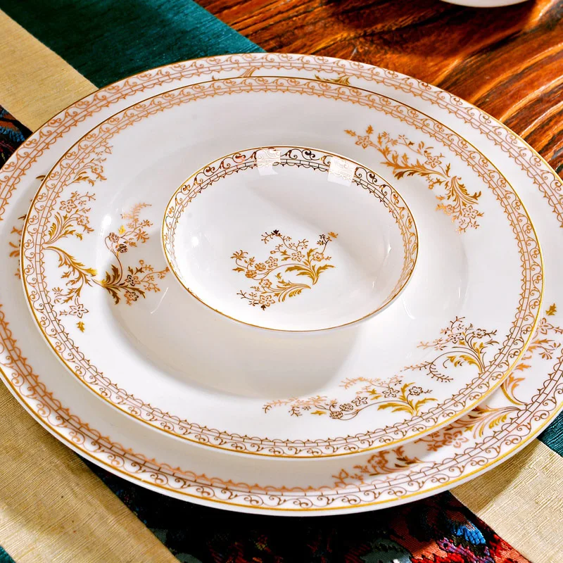 Dinner Sets Bowl and Dish Dinnerware Set Design Royal Porcelain Luxury 28pcs Household Gold Carton Party Ceramic for 6 Users