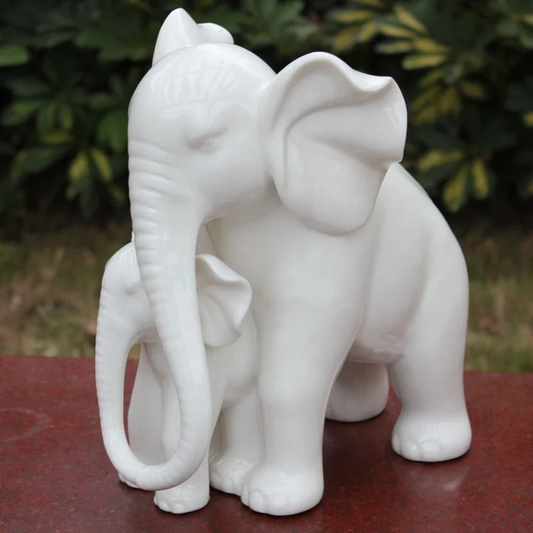 Handmade Eco-friendly Porcelain Crafts Ceramic Elephant Figurine Elegant White Elephant Home Lucky Decoration Ceramic Elephant