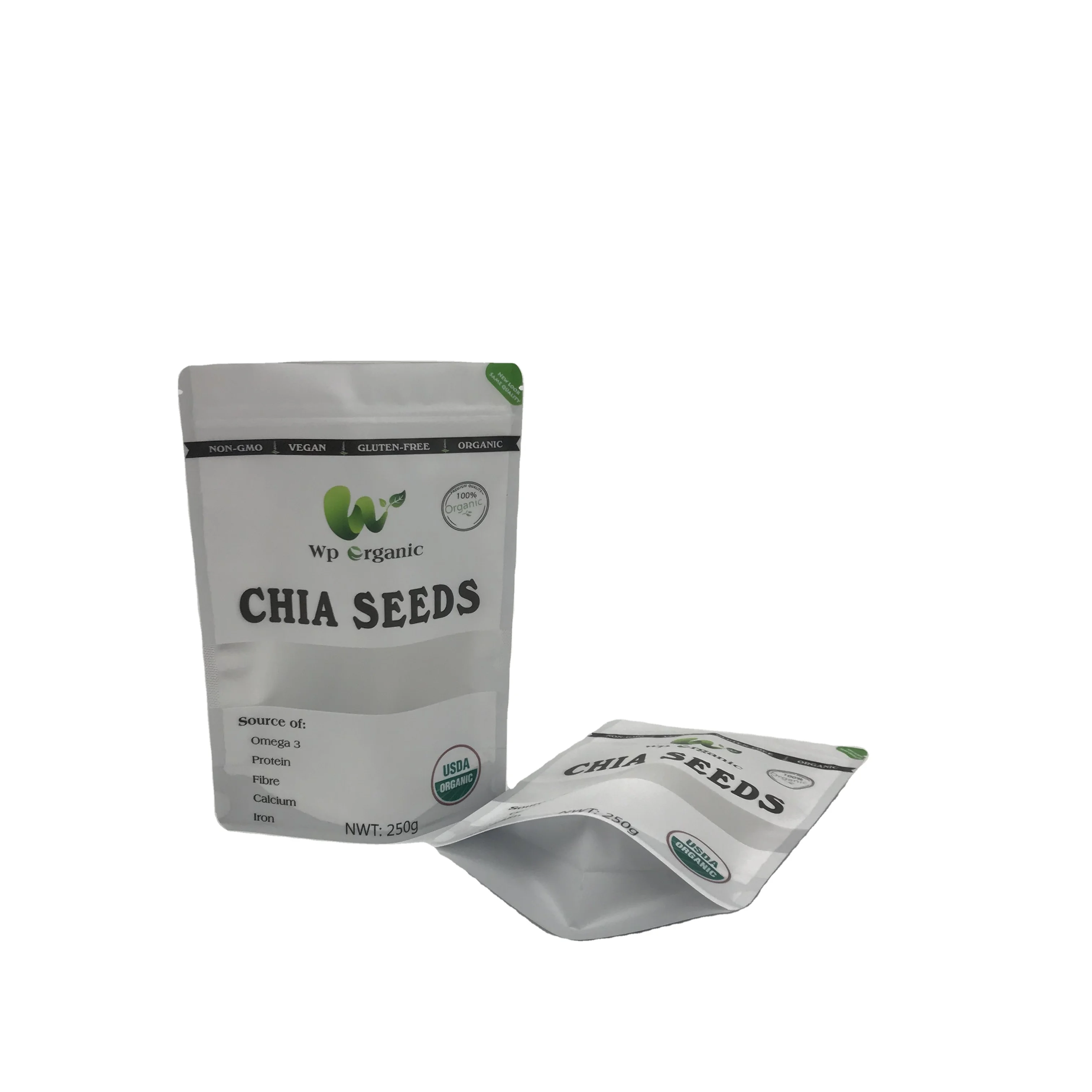 Resealed Food Grade Kraft Paper Stand Up Pouch Chia Seed Packaging Bags With Zipper bolsas de papel para panaderia