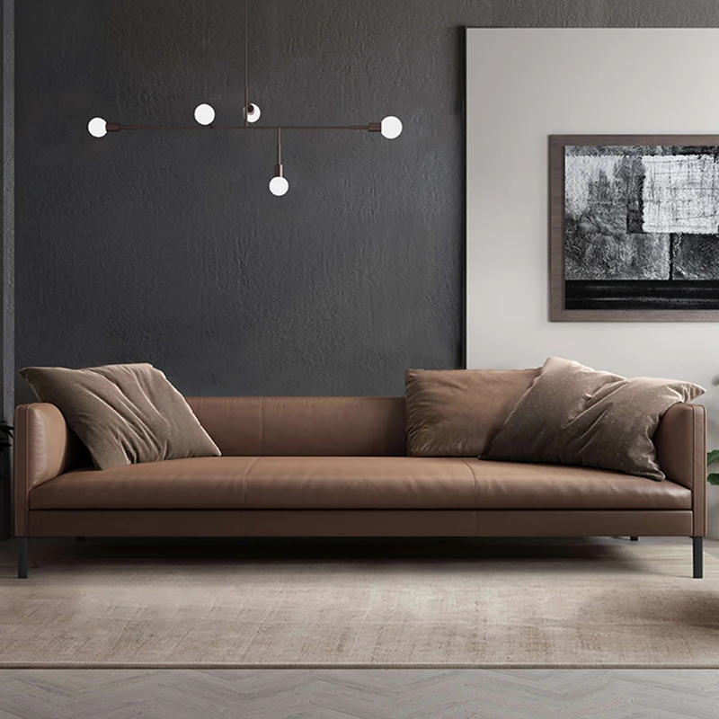 Italian Brown Leather Sofa Minimalist Leather Sofa Set Furniture Living Room