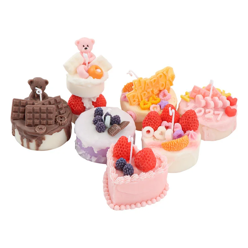 Lovely Fruit Cake Strawberry Cream Candles Handmade Scented Candles For Birthday Party Weddings Gift Home Decorative