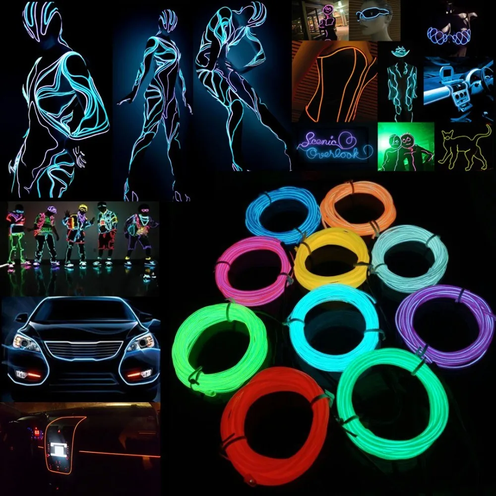
Electroluminescent Ten colors el wire 1M 2.3mm with 3V controller 