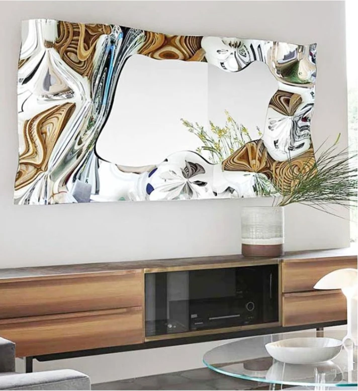 Large Mixed Media Artwork 3D Metal stainless steel mirror glass painting Modern Wall Pictures Wall Art Living Room