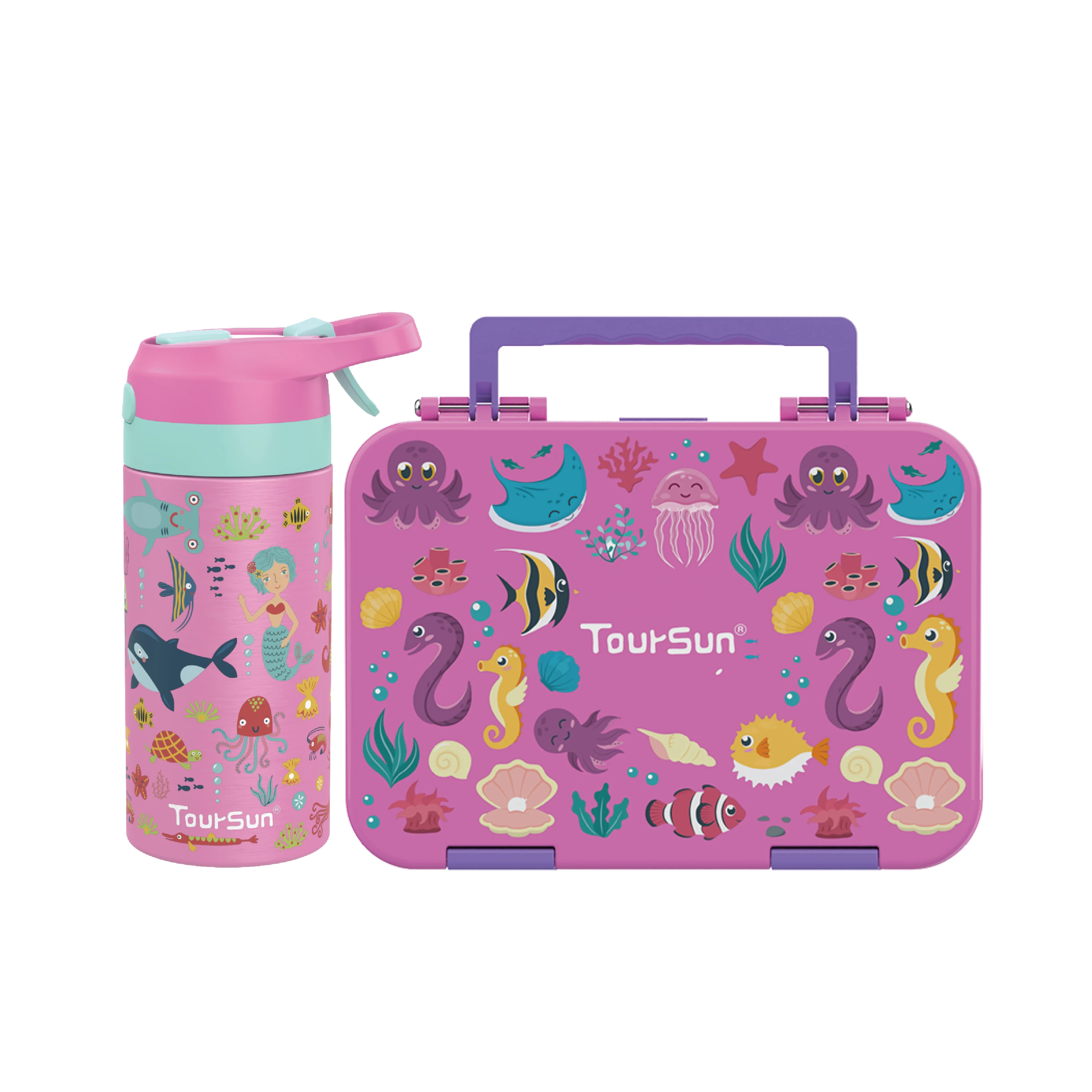 Children Cartoon 5 Compartment Back To School Bento Lunch Box And Water Bottle Set For Kids