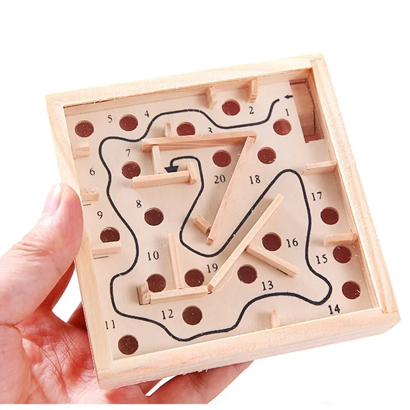 Creative wooden mini maze toy handheld game kids educational learning toys custom logo