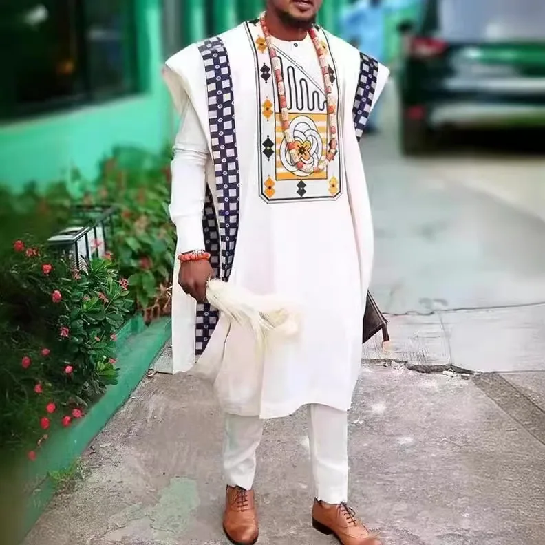 2024 Latest Dashiki African men clothes design Agbada 3 pieces sets embroidered clothing for party long sleeve shirt&pants suits